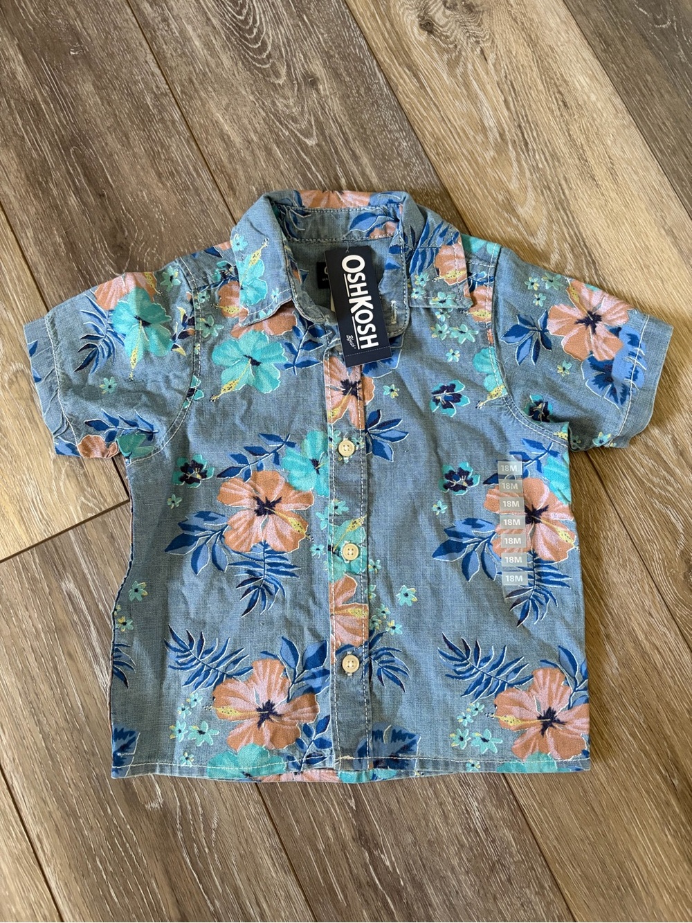 OshKosh B'gosh Blue Floral Short-Sleeve Button-Up Shirt NWT